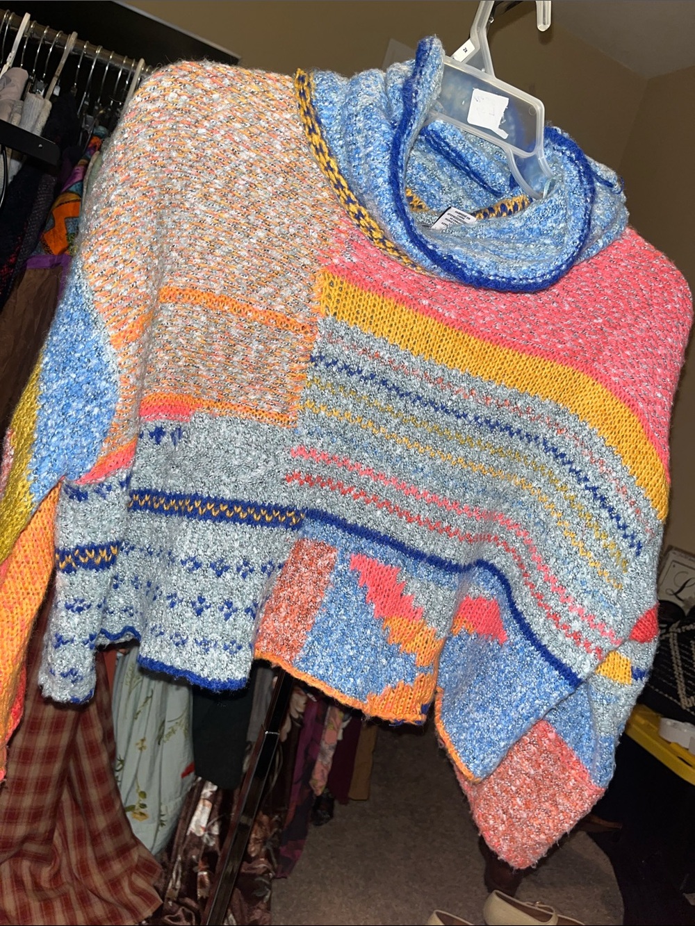 Sincerly Jules Multicolor Cropped Turtleneck Sweater - Pink, Blue & Yellow - Picture 4 of 8